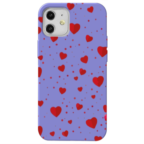 Apple iPhone 12 Dot hearts Purple Colored Silicone TPU Θήκη
