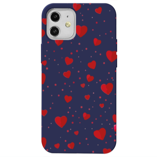 Apple iPhone 12 Dot hearts Dark blue Colored Silicone TPU Θήκη