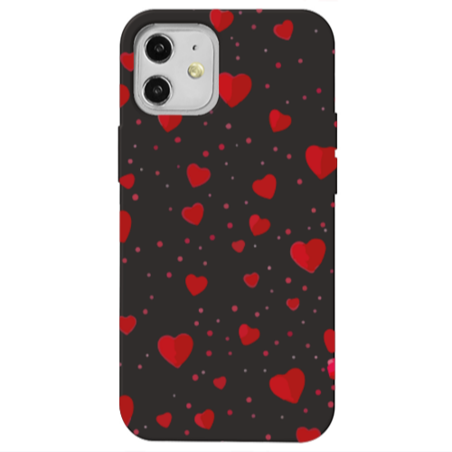 Apple iPhone 12 Dot hearts Black Colored Silicone TPU Θήκη