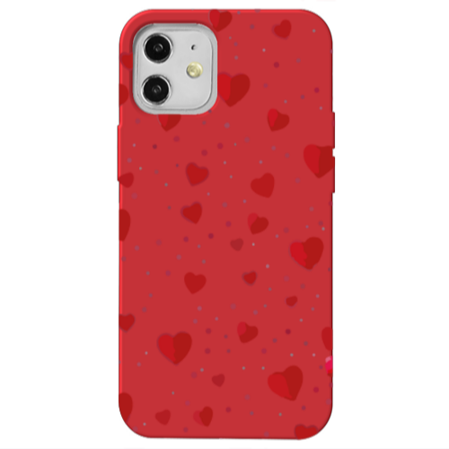 Apple iPhone 12 Dot hearts Red Colored Silicone TPU Θήκη