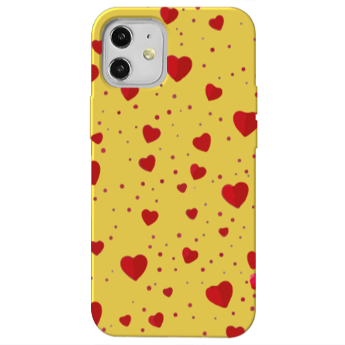 Apple iPhone 12 Dot hearts Yellow Colored Silicone TPU Θήκη