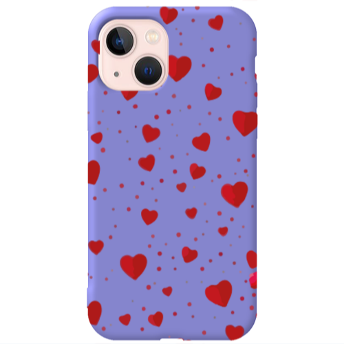 Apple iPhone 13 Dot hearts Purple Colored Silicone TPU Θήκη