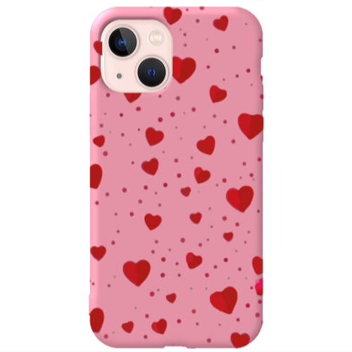 Apple iPhone 13 Dot hearts Pink Colored Silicone TPU Θήκη