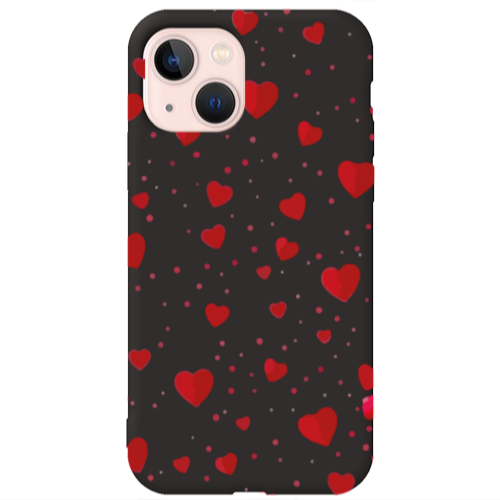 Apple iPhone 13 Dot hearts Black Colored Silicone TPU Θήκη