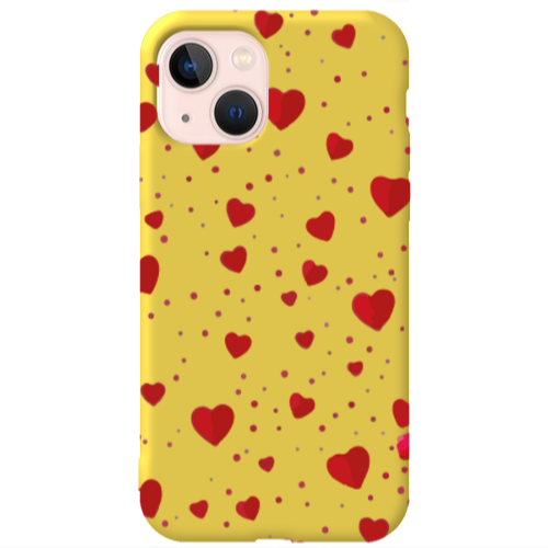 Apple iPhone 13 Dot hearts Yellow Colored Silicone TPU Θήκη