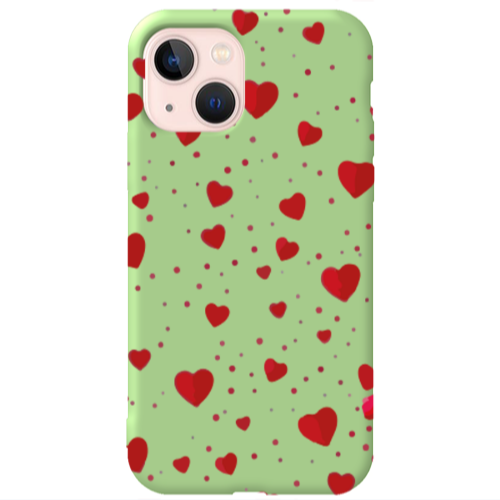 Apple iPhone 13 Dot hearts Light Green Colored Silicone TPU Θήκη