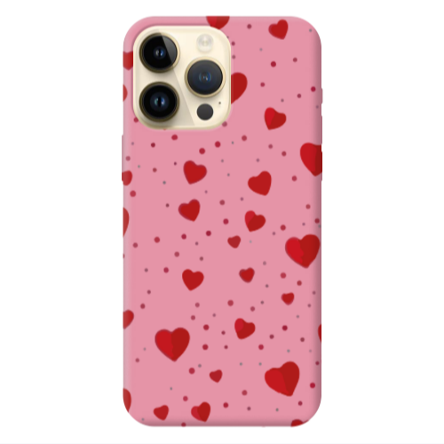 Apple iPhone 13 Pro Max Dot hearts Pink Colored Silicone TPU Θήκη