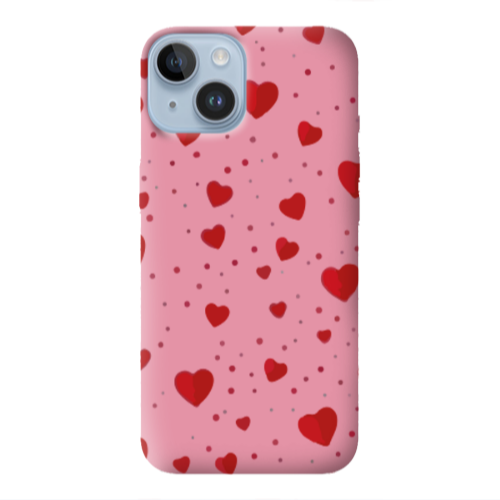Apple iPhone 14  Dot hearts Pink Colored Silicone TPU Θήκη