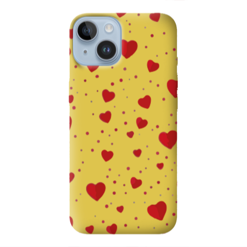 Apple iPhone 14 Plus Dot hearts Yellow Colored Silicone TPU Θήκη
