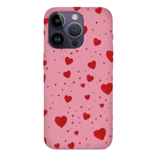 Apple iPhone 14 Pro  Dot hearts Pink Colored Silicone TPU Θήκη