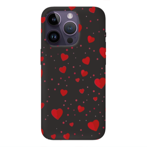 Apple iPhone 14 Pro  Dot hearts Black Colored Silicone TPU Θήκη