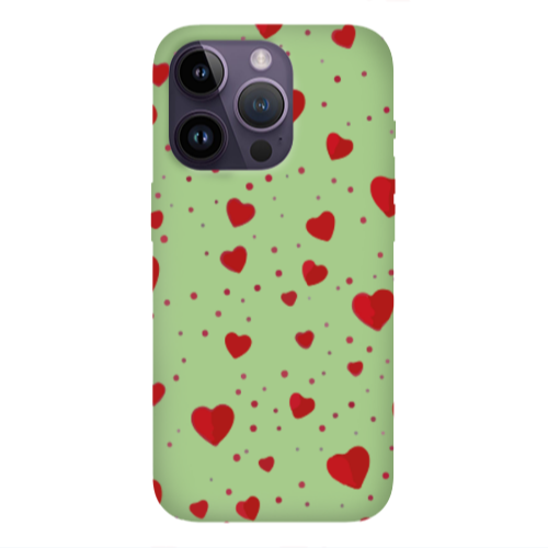 Apple iPhone 14 Pro Max Dot hearts Light Green Colored Silicone TPU Θήκη