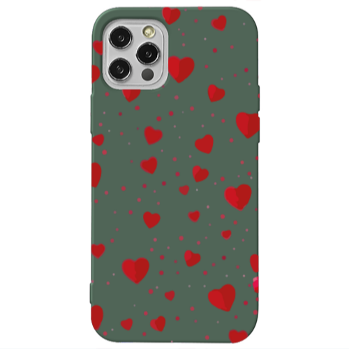 Apple iPhone 13 Pro Dot hearts Dark Green Colored Silicone TPU Θήκη