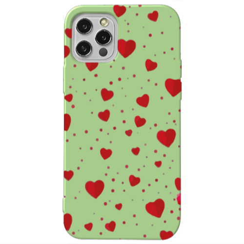 Apple iPhone 12 Pro Dot hearts Light Green Colored Silicone TPU Θήκη