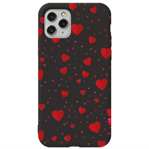Apple iPhone 11 Pro Max Dot hearts Black Colored Silicone TPU Θήκη