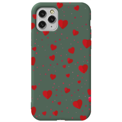 Apple iPhone 11 Pro Max Dot hearts Dark Green Colored Silicone TPU Θήκη