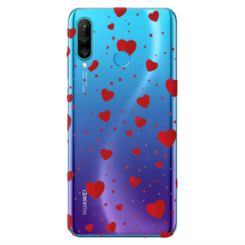 Huawei P30 Lite Dot hearts Transparent Silicone TPU Θήκη