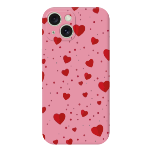 Apple iPhone 15 Plus Dot hearts Pink Colored Silicone TPU Θήκη