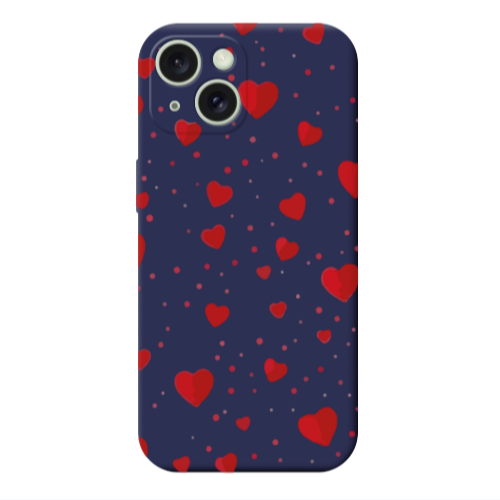 Apple iPhone 15 Plus Dot hearts Dark blue Colored Silicone TPU Θήκη