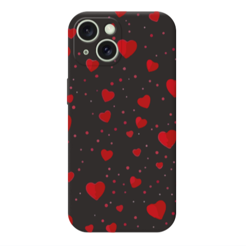 Apple iPhone 15 Plus Dot hearts Black Colored Silicone TPU Θήκη