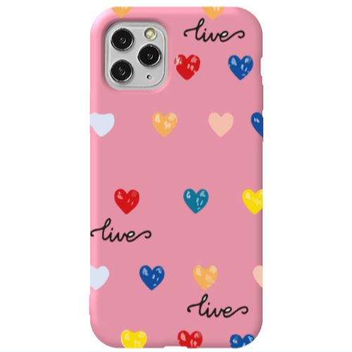 Apple iPhone 11 Pro Heart Lives Pink Colored Silicone TPU Θήκη