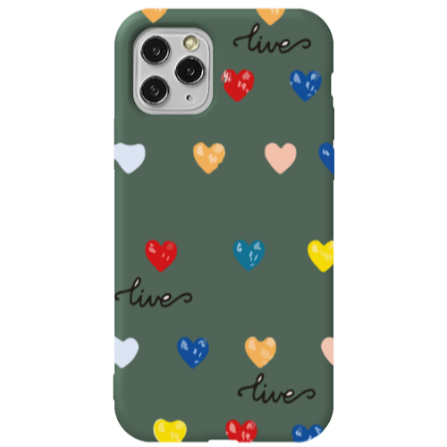 Apple iPhone 11 Pro Heart Lives Dark Green Colored Silicone TPU Θήκη
