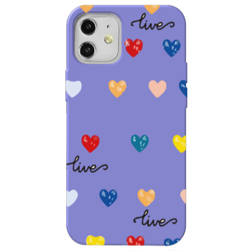 Apple iPhone 12 Heart Lives Purple Colored Silicone TPU Θήκη