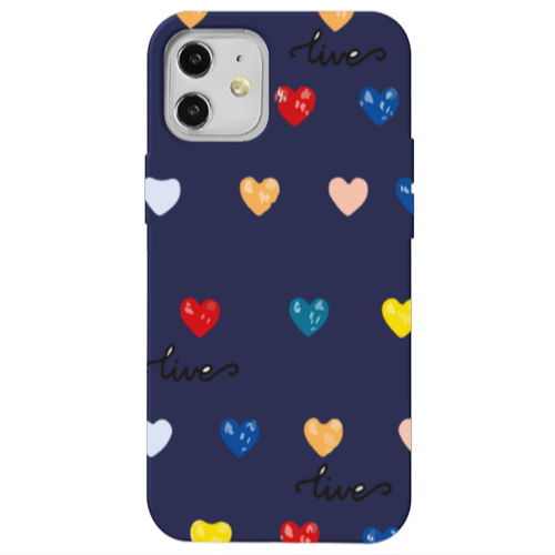 Apple iPhone 12 Heart Lives Dark blue Colored Silicone TPU Θήκη