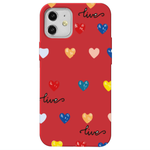 Apple iPhone 12 Heart Lives Red Colored Silicone TPU Θήκη