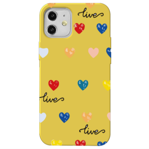 Apple iPhone 12 Heart Lives Yellow Colored Silicone TPU Θήκη