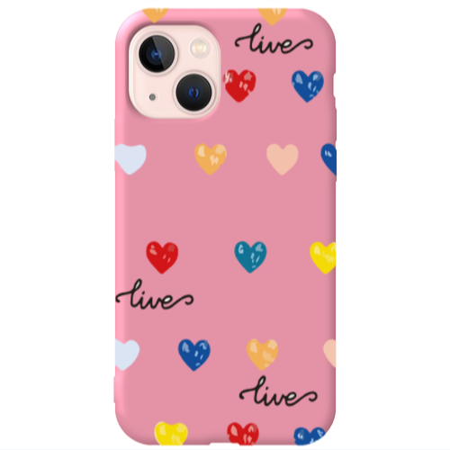 Apple iPhone 13 Heart Lives Pink Colored Silicone TPU Θήκη