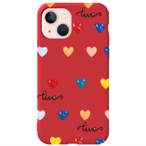 Apple iPhone 13 Heart Lives Red Colored Silicone TPU Θήκη