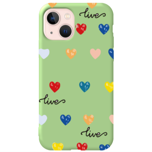 Apple iPhone 13 Heart Lives Light Green Colored Silicone TPU Θήκη