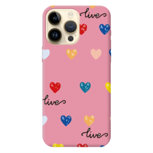 Apple iPhone 13 Pro Max Heart Lives Pink Colored Silicone TPU Θήκη