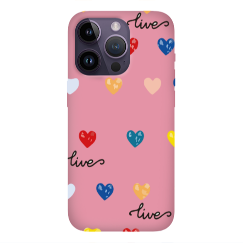 Apple iPhone 14 Pro Max Heart Lives Pink Colored Silicone TPU Θήκη