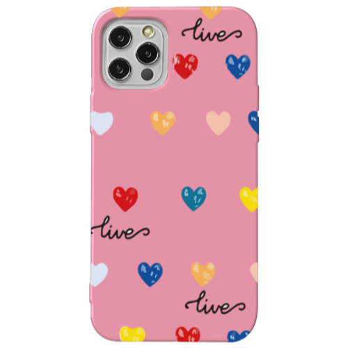 Apple iPhone 13 Pro Heart Lives Pink Colored Silicone TPU Θήκη