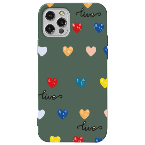 Apple iPhone 13 Pro Heart Lives Dark Green Colored Silicone TPU Θήκη