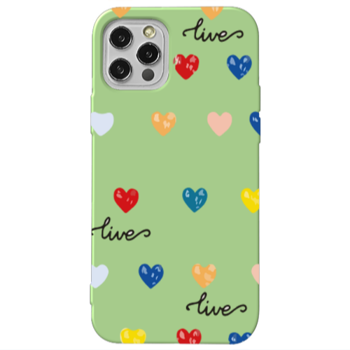 Apple iPhone 12 Pro Heart Lives Light Green Colored Silicone TPU Θήκη