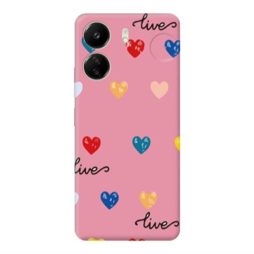 Xiaomi Redmi 13C Heart Lives Pink Colored Silicone TPU Θήκη