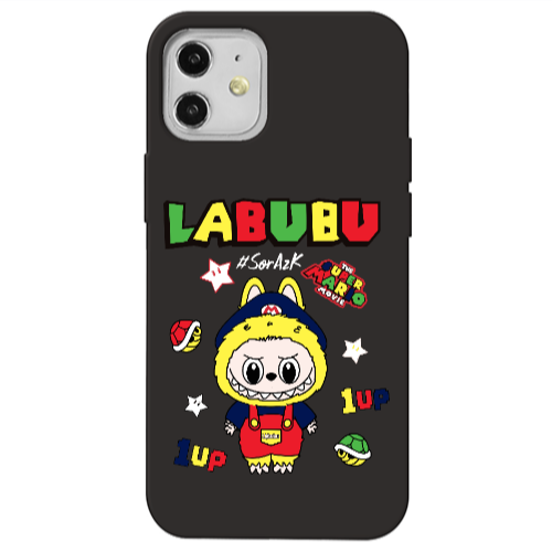 Apple iPhone 12 Labubu Mario Black Colored Silicone TPU Θήκη