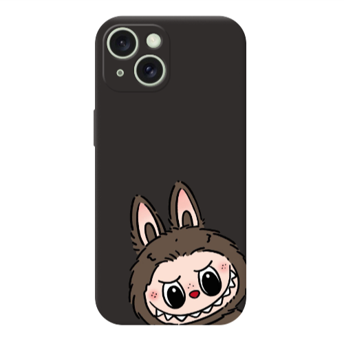 Apple iPhone 15 Labubu7 Black Colored Silicone TPU Θήκη
