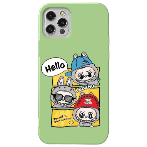 Apple iPhone 12 Pro Labubu3 Light Green Colored Silicone TPU Θήκη