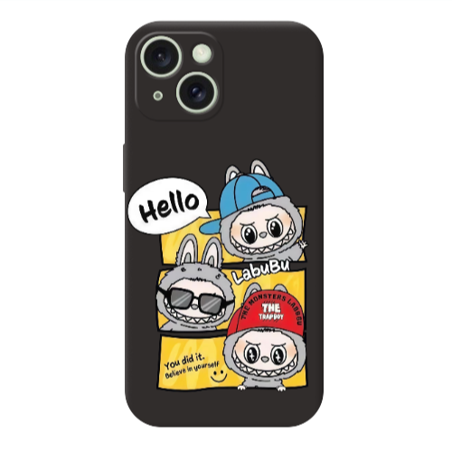 Apple iPhone 15 Labubu3 Black Colored Silicone TPU Θήκη