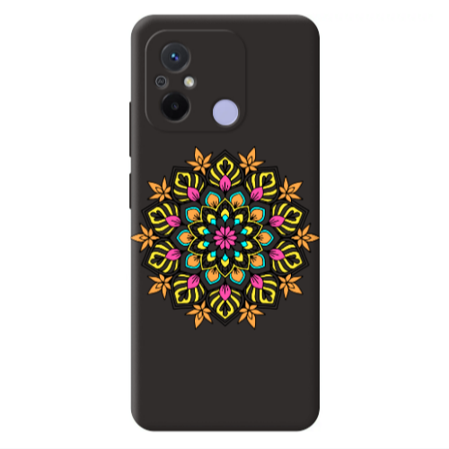 Xiaomi Redmi 12C Mandala D6 Black Colored Silicone TPU Θήκη