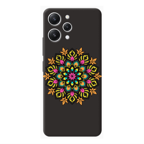 Xiaomi Redmi 12 Mandala D6 Black Colored Silicone TPU Θήκη