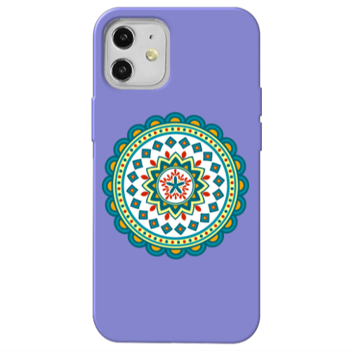 Apple iPhone 12 Mandala D11 Purple Colored Silicone TPU Θήκη