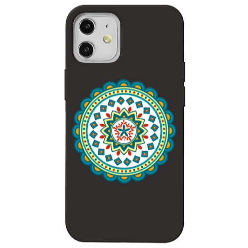Apple iPhone 12 Mandala D11 Black Colored Silicone TPU Θήκη