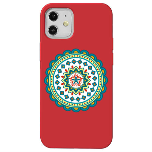Apple iPhone 12 Mandala D11 Red Colored Silicone TPU Θήκη