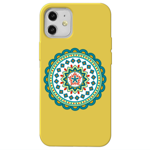 Apple iPhone 12 Mandala D11 Yellow Colored Silicone TPU Θήκη