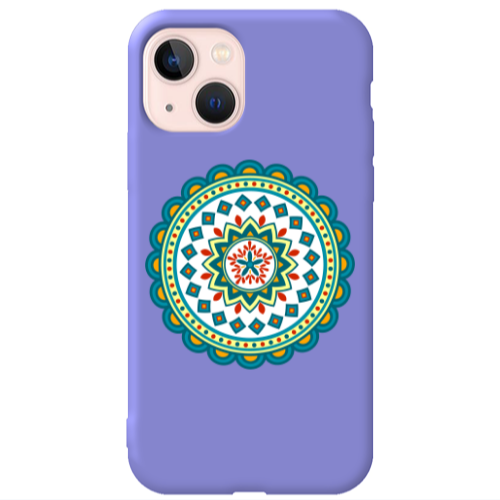 Apple iPhone 13 Mandala D11 Purple Colored Silicone TPU Θήκη